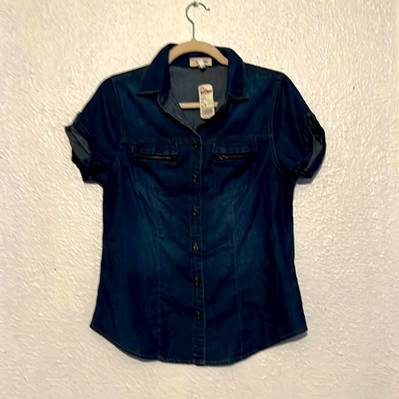 NWT Cest Toi denim button, front top size small - Picture 1 of 7